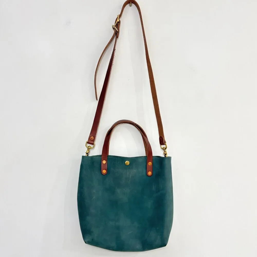 KMM & Co Leather Tote Atlantic Blue Full Grain Crossbody Made USA Travel Casual